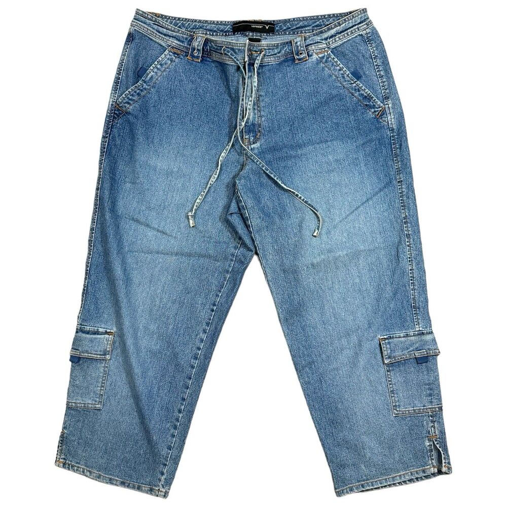 Venezia Jeans Denim Blue VTG Pants Cargo Capri Wide Leg Style Bottoms Woman's 16